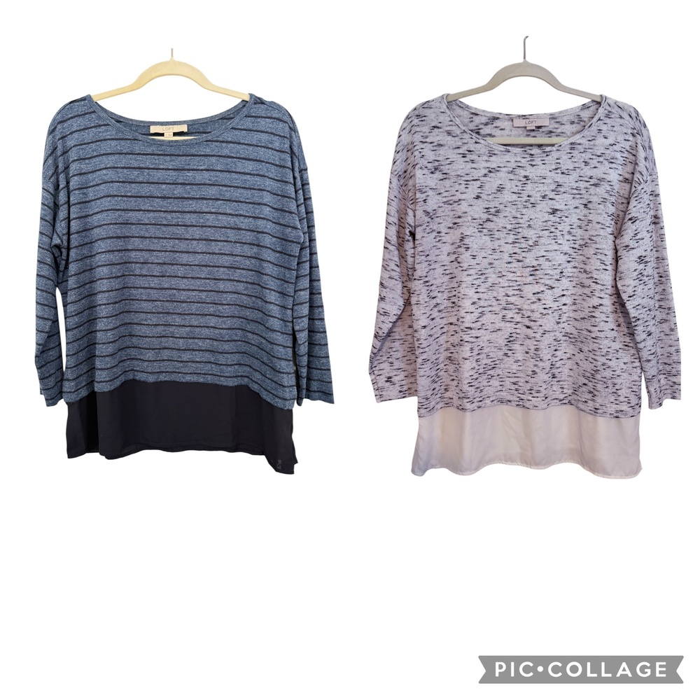 LOFT Bundle 2 Women's Medium Heathered & Striped Long Sleeve Knit Tops Chiffon